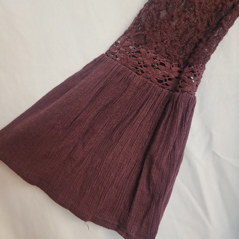 Mudd Burgundy Lace Accent Tie Front Blouse - Picture 8 of 10